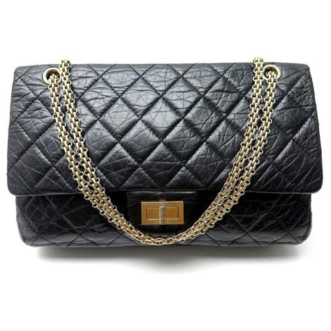 chanel a37587|Chanel Large 2.55 Handbag in Black Aged Leather & Gold Tone .